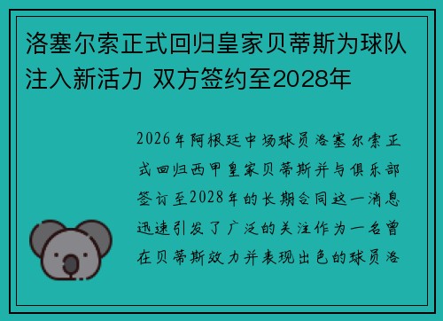 洛塞尔索正式回归皇家贝蒂斯为球队注入新活力 双方签约至2028年